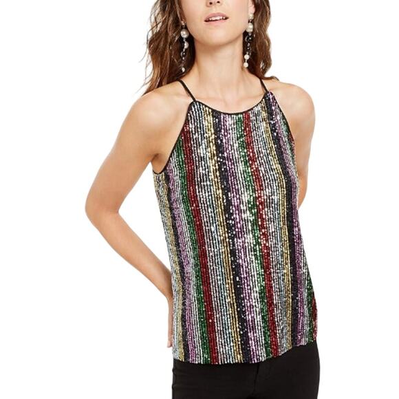INC International Concepts Multicolor Sequin Striped Sleeveless Top Womens Small - Picture 1 of 6
